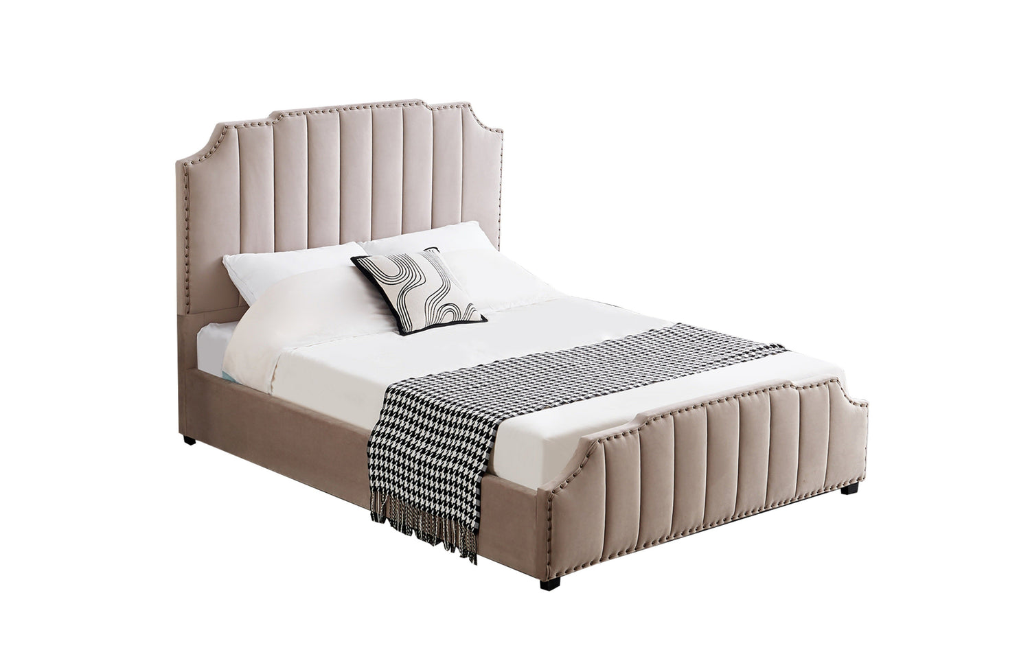 Santosa Champagne Velvet Bed - Queen-Furniture &gt; Bedroom &gt; Beds &amp; Bed Frames-PEROZ Accessories
