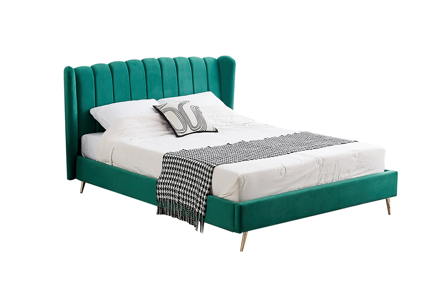 Vienna Peacock Green Velvet Bed - Queen-Furniture &gt; Bedroom &gt; Beds &amp; Bed Frames-PEROZ Accessories