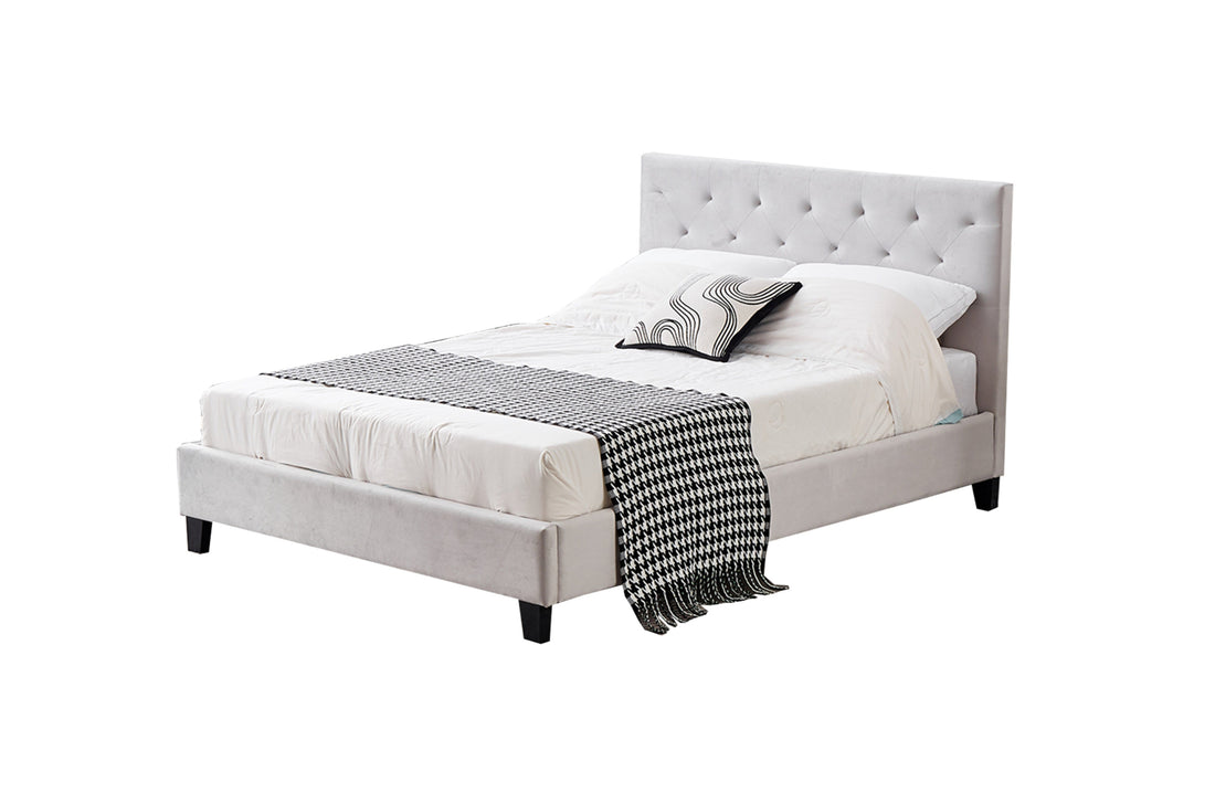 Winston Light Grey Velvet Tufted Bed - Double-Furniture &gt; Bedroom &gt; Beds &amp; Bed Frames-PEROZ Accessories