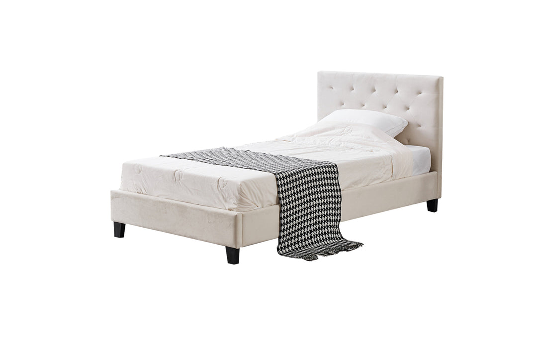 Winston Beige Velvet Tufted Bed - King Single-Furniture &gt; Bedroom &gt; Beds &amp; Bed Frames-PEROZ Accessories