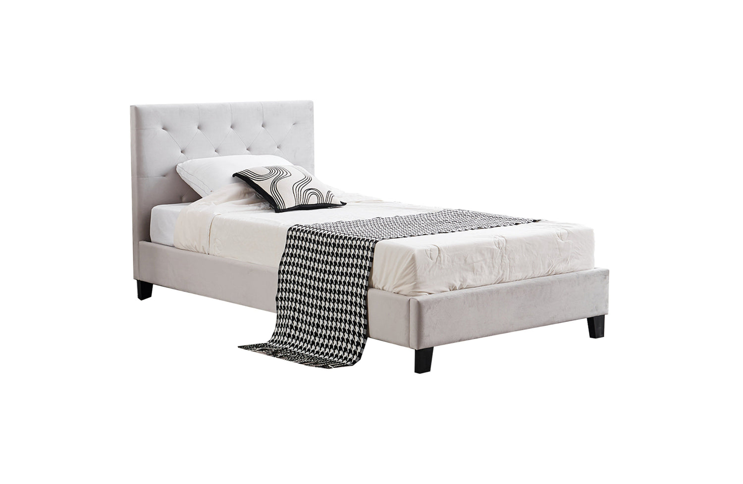 Winston Light Grey Velvet Tufted Bed - King Single-Furniture &gt; Bedroom &gt; Beds &amp; Bed Frames-PEROZ Accessories