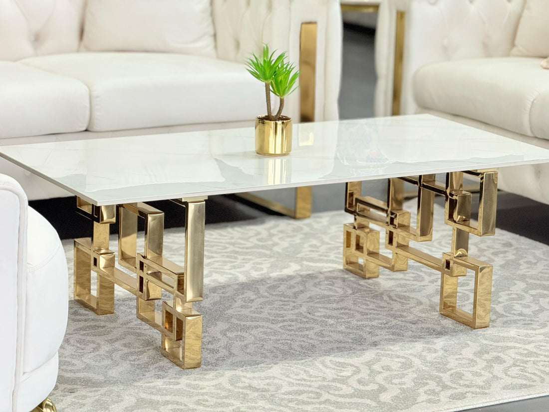 Royale Silver Coffee Table - White Marble-Furniture > Living Room > Coffee Tables-PEROZ Accessories