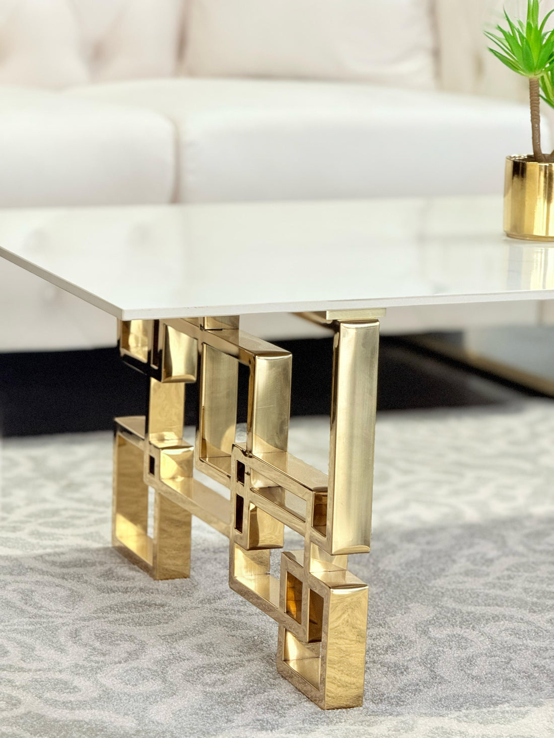 Royale Silver Coffee Table - White Marble-Furniture > Living Room > Coffee Tables-PEROZ Accessories