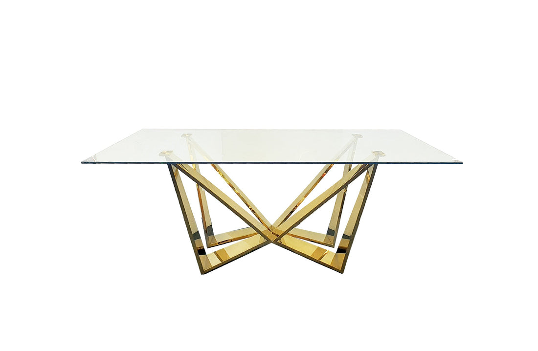 Roula Gold Dining Table - Clear Glass - 240cm x 110cm-Furniture > Dining > Dining Tables-PEROZ Accessories