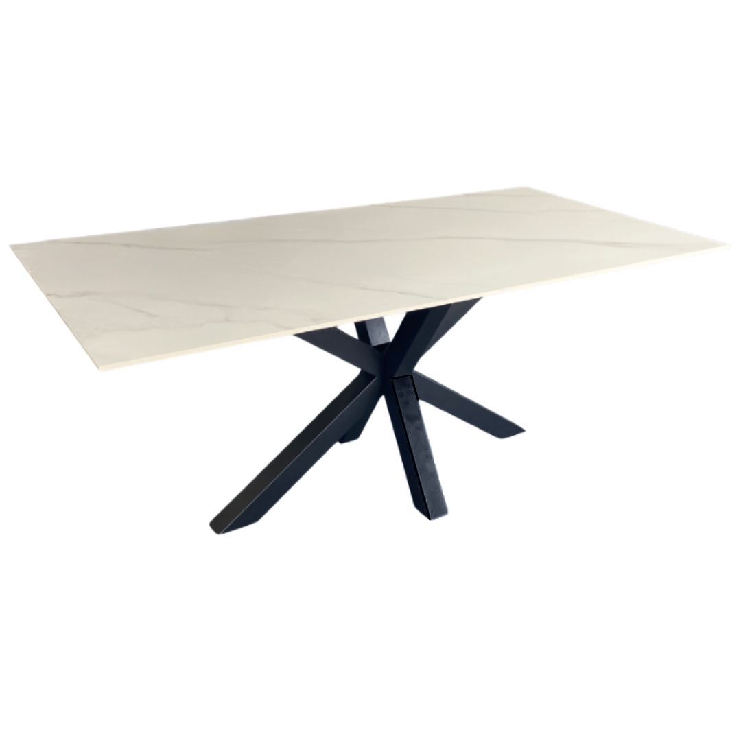 Miles Black With White Marble Dining Table - 90cm x 180cm-Furniture > Dining > Dining Tables-PEROZ Accessories