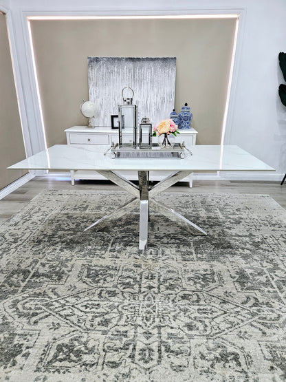 Miles Silver With White Marble Dining Table - 90cm x 180cm-Furniture > Dining > Dining Tables-PEROZ Accessories