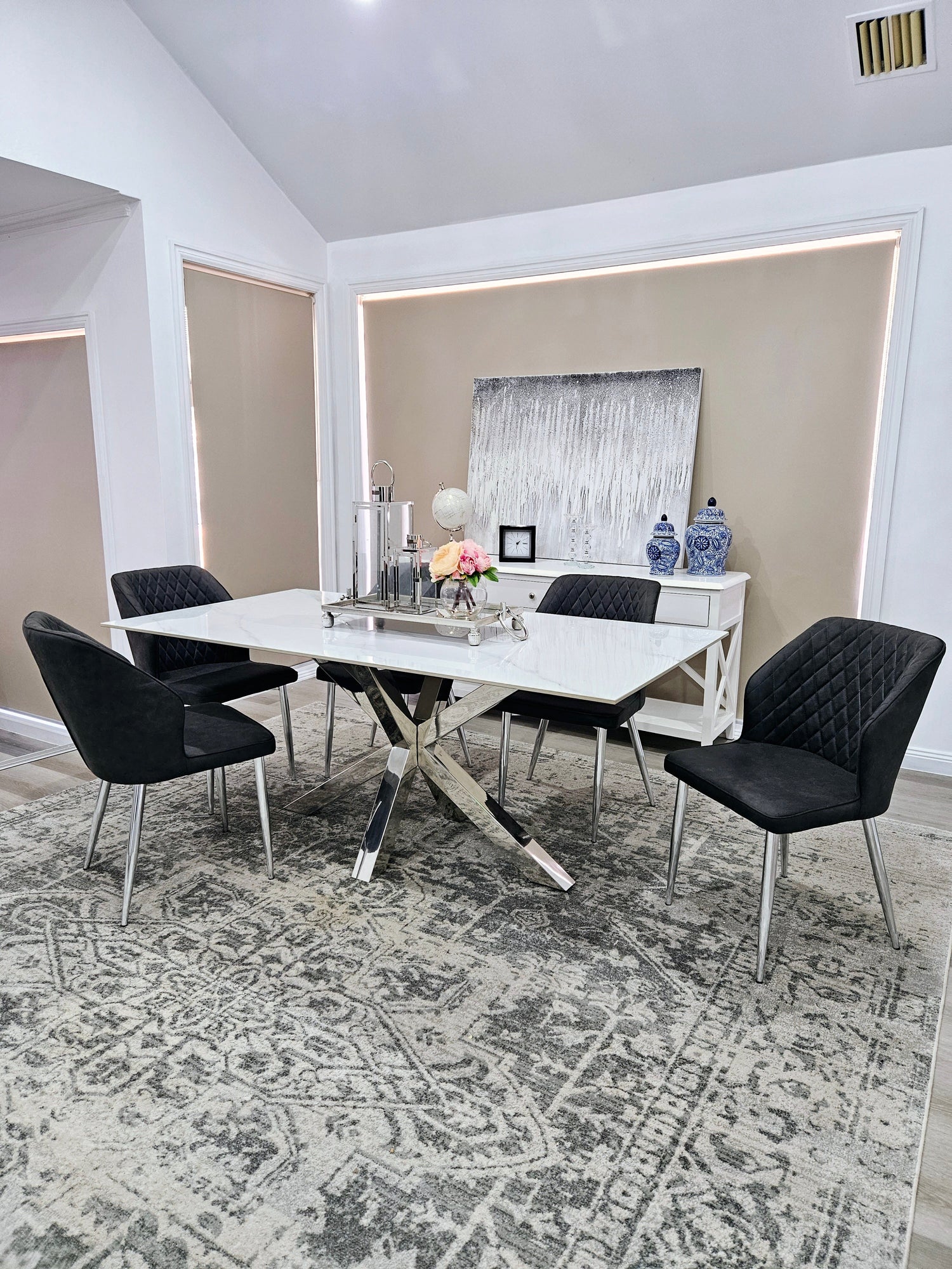Miles Silver With White Marble Dining Table - 90cm x 180cm-Furniture > Dining > Dining Tables-PEROZ Accessories
