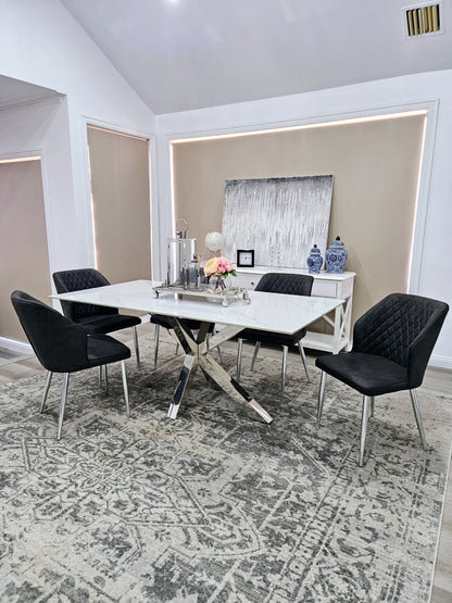Miles Silver With White Marble Dining Table - 90cm x 180cm-Furniture > Dining > Dining Tables-PEROZ Accessories