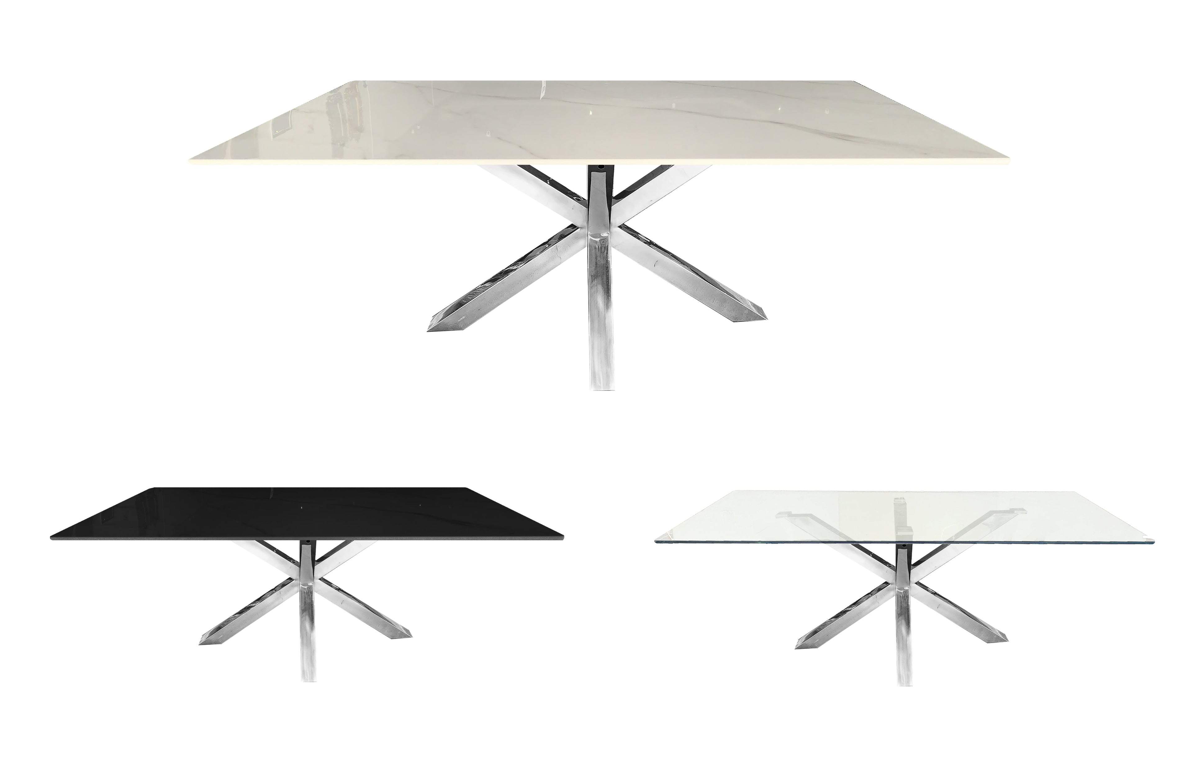 Miles Silver With White Marble Dining Table - 90cm x 180cm-Furniture > Dining > Dining Tables-PEROZ Accessories