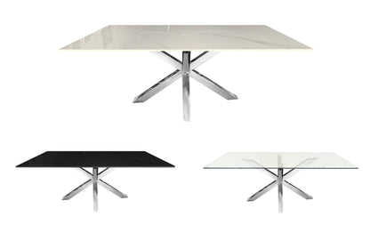 Miles Silver With White Marble Dining Table - 90cm x 180cm-Furniture > Dining > Dining Tables-PEROZ Accessories
