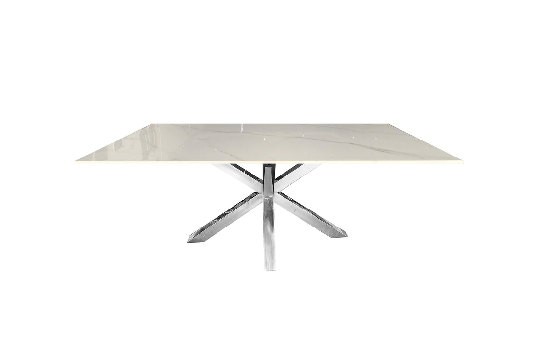 Miles Silver With White Marble Dining Table - 90cm x 180cm-Furniture > Dining > Dining Tables-PEROZ Accessories