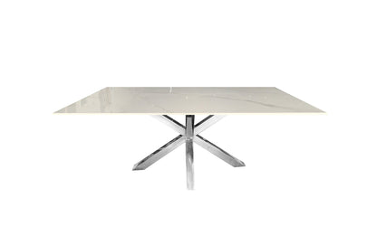 Miles Silver With White Marble Dining Table - 90cm x 180cm-Furniture > Dining > Dining Tables-PEROZ Accessories