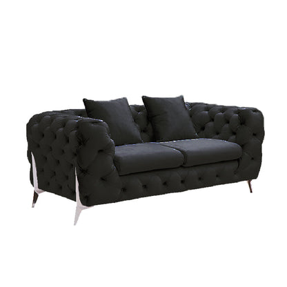 Grand Tufted Lounge - Black Velvet - Silver Legs-Furniture &gt; Sofas-PEROZ Accessories