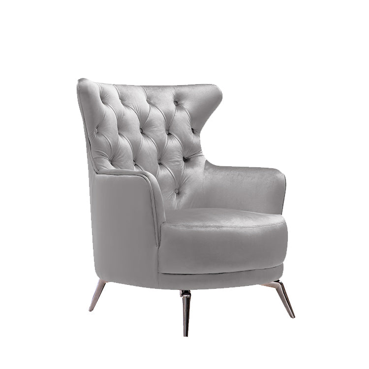 Grand Tufted Lounge - Light Grey Velvet - Silver Legs-Furniture &gt; Sofas-PEROZ Accessories
