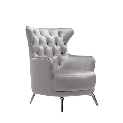Grand Tufted Lounge - Light Grey Velvet - Silver Legs-Furniture &gt; Sofas-PEROZ Accessories