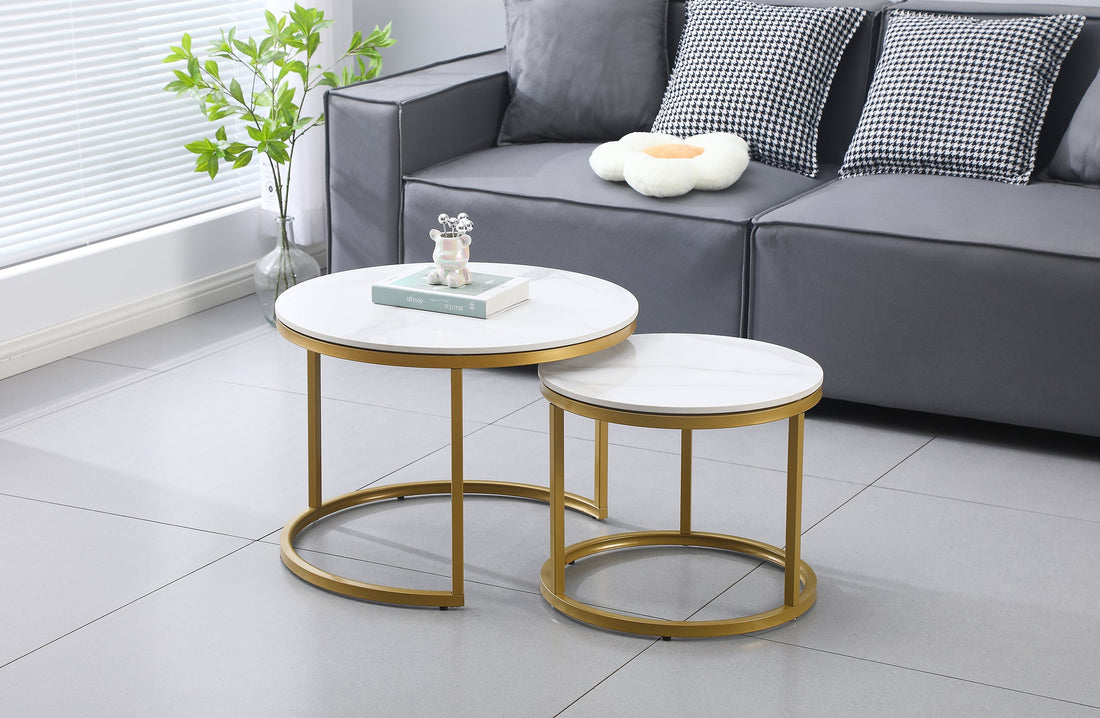Nesting style Coffee Table - White on Champagne Gold - 60cm/45cm-Furniture > Living Room > Coffee Tables-PEROZ Accessories