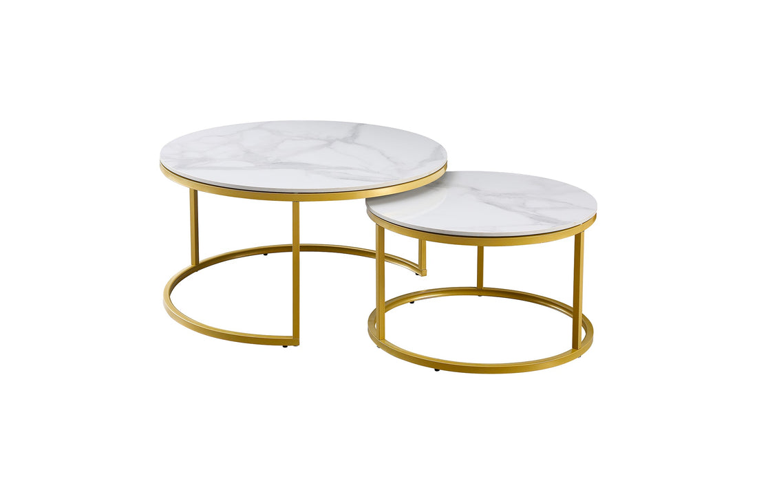 Nesting Style Coffee Table - White on Champagne Gold - 80cm/60cm-Furniture > Living Room > Coffee Tables-PEROZ Accessories