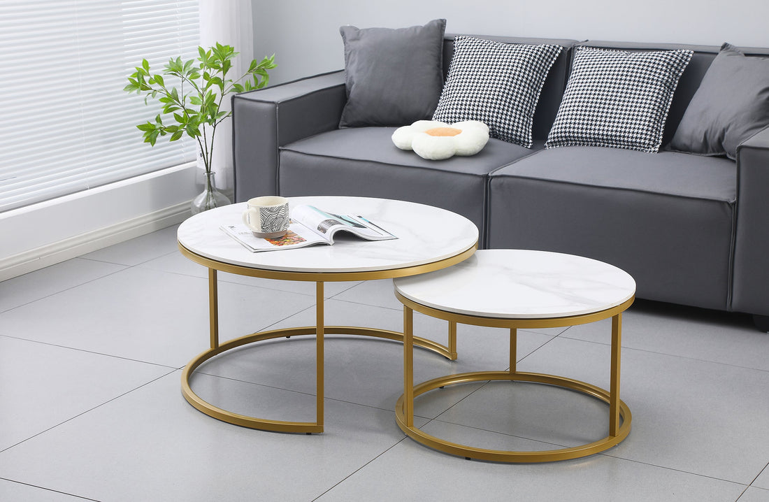 Nesting Style Coffee Table - White on Champagne Gold - 80cm/60cm-Furniture > Living Room > Coffee Tables-PEROZ Accessories