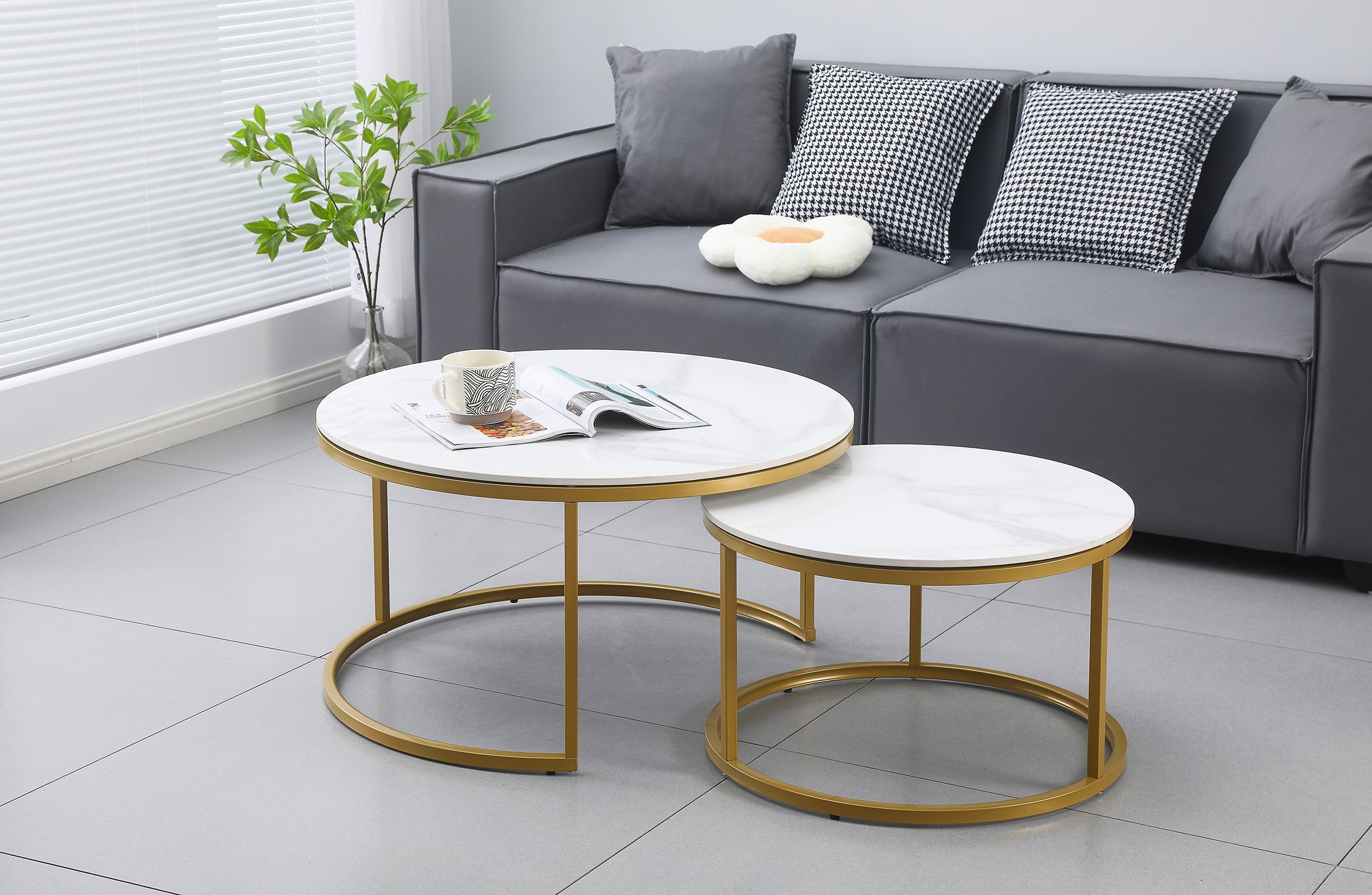 Nesting Style Coffee Table - White on Champagne Gold - 80cm/60cm-Furniture > Living Room > Coffee Tables-PEROZ Accessories