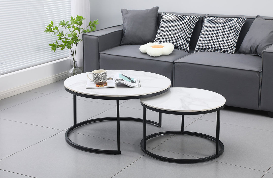 Nesting Style Coffee Table - White on Black - 80cm/60cm-Furniture &gt; Living Room-PEROZ Accessories