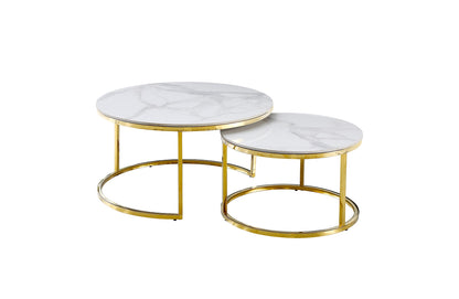 Nesting Style Coffee Table - White on Gold Stainless Steel - 80cm/60cm-Furniture &gt; Living Room-PEROZ Accessories