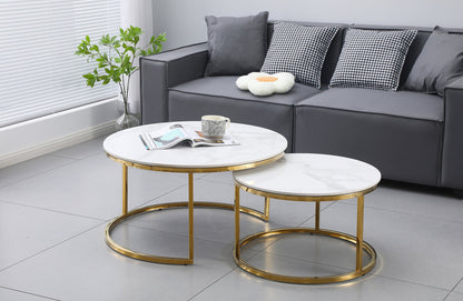 Nesting Style Coffee Table - White on Gold Stainless Steel - 80cm/60cm-Furniture &gt; Living Room-PEROZ Accessories