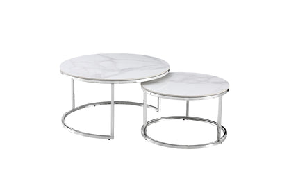Nesting Style Coffee Table - White on Silver Stainless Steel - 80cm/60cm-Furniture &gt; Living Room-PEROZ Accessories