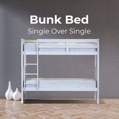 Zinnia Single Bunk Bed Frame Solid Rubber Timber Wood Loft Furniture - White-Furniture &gt; Bedroom &gt; Beds &amp; Bed Frames-PEROZ Accessories