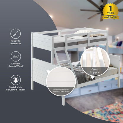 Zinnia Single Double Bunk Bed Frame Rubber Timber Wood Loft Furniture - White-Furniture &gt; Bedroom &gt; Beds &amp; Bed Frames-PEROZ Accessories