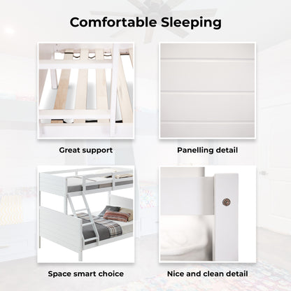 Zinnia Single Double Bunk Bed Frame Rubber Timber Wood Loft Furniture - White-Furniture &gt; Bedroom &gt; Beds &amp; Bed Frames-PEROZ Accessories