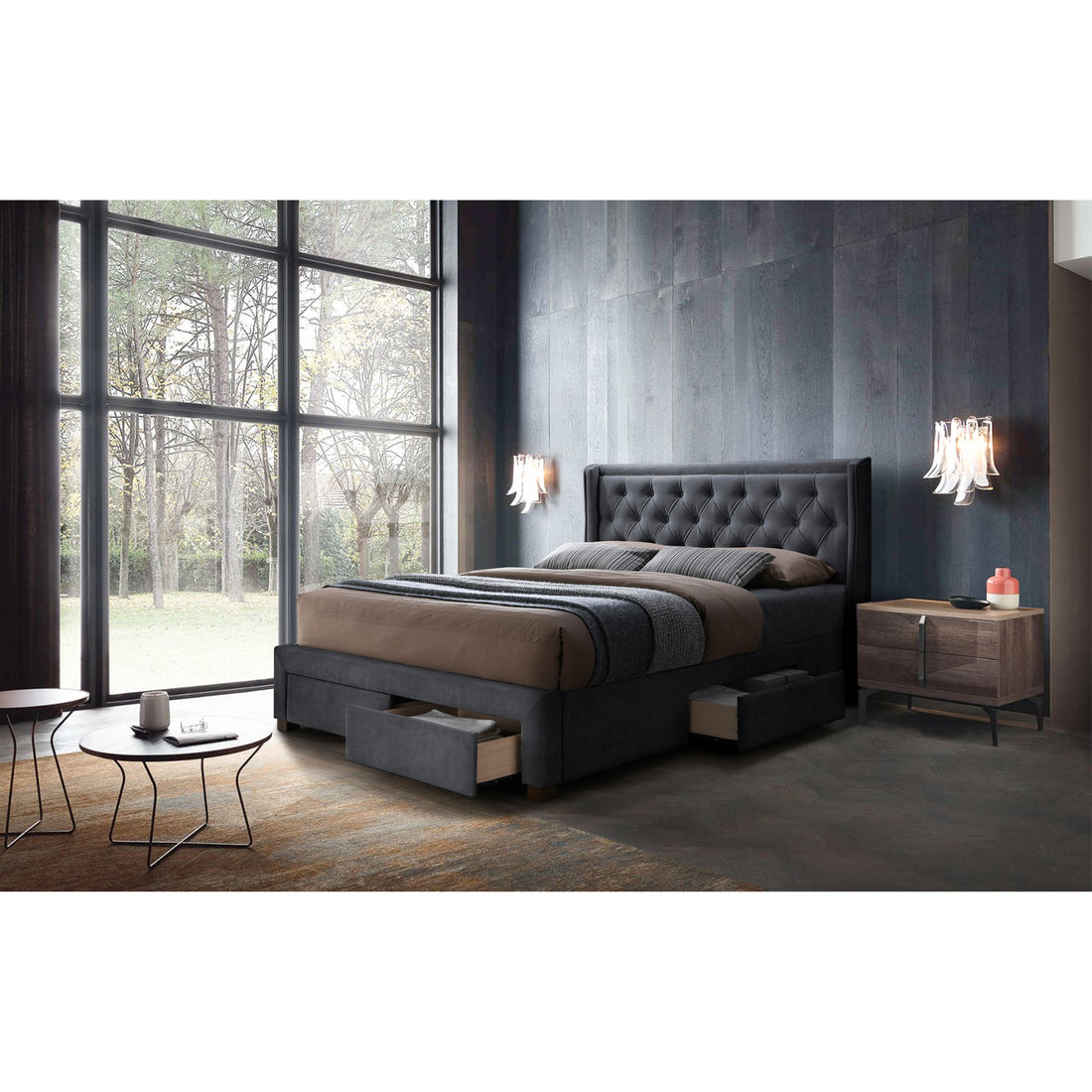 Softouch Queen Size Bed Frame Timber Mattress Base With Storage Drawers - Grey-Furniture &gt; Bedroom &gt; Beds &amp; Bed Frames-PEROZ Accessories