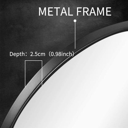 Slim Design 50CM Black Bathroom, Living Room, Hallway Mirror Round Mirror Wall Decor Metal Frame-Home &amp; Garden &gt; Decor &gt; Mirrors-PEROZ Accessories