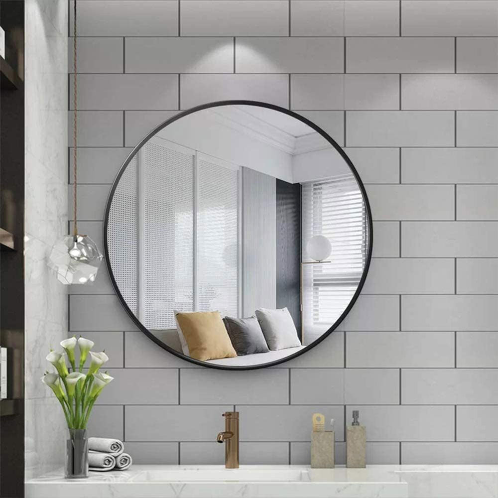 Slim Design 50CM Black Bathroom, Living Room, Hallway Mirror Round Mirror Wall Decor Metal Frame-Home &amp; Garden &gt; Decor &gt; Mirrors-PEROZ Accessories
