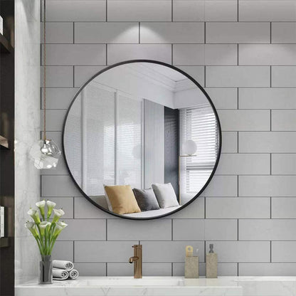 Slim Design 50CM Black Bathroom, Living Room, Hallway Mirror Round Mirror Wall Decor Metal Frame-Home &amp; Garden &gt; Decor &gt; Mirrors-PEROZ Accessories