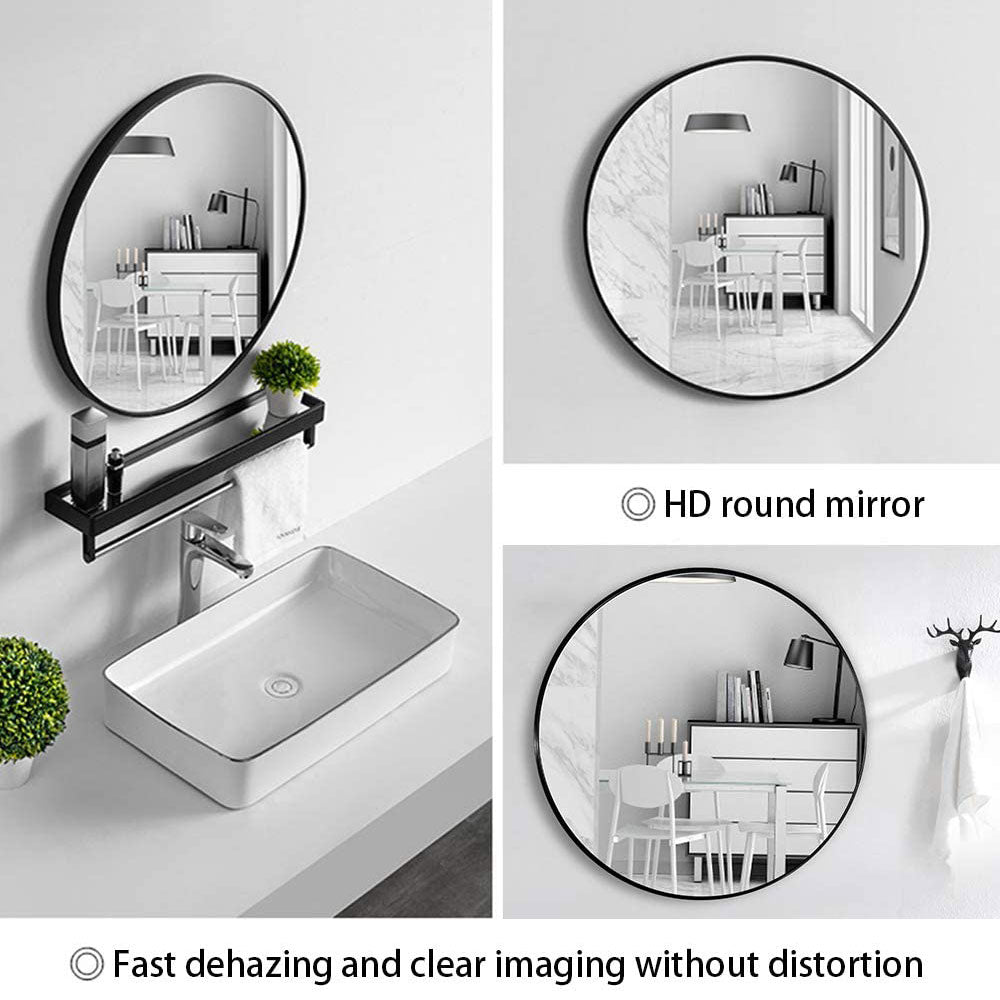 Slim Design 50CM Black Bathroom, Living Room, Hallway Mirror Round Mirror Wall Decor Metal Frame-Home &amp; Garden &gt; Decor &gt; Mirrors-PEROZ Accessories