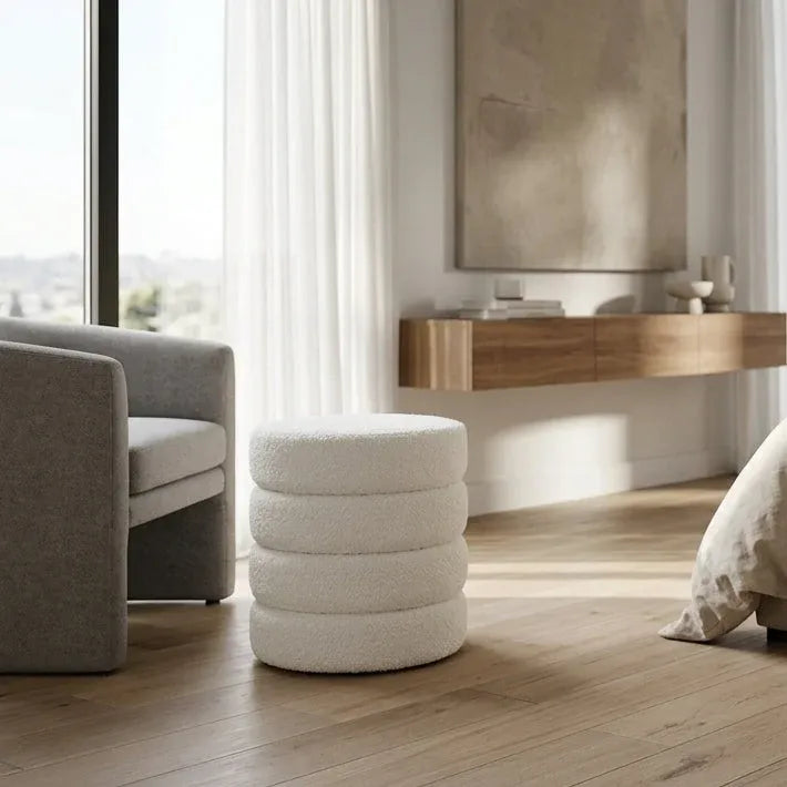Interior Ave - Cleo White Boucle Ottoman-Furniture > Living Room > Ottomans &amp; Footstools-PEROZ Accessories