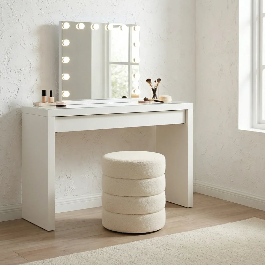 Interior Ave - Cleo White Boucle Ottoman-Furniture > Living Room > Ottomans &amp; Footstools-PEROZ Accessories