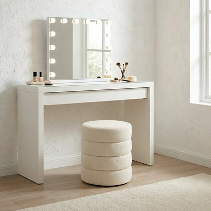 Interior Ave - Cleo White Boucle Ottoman-Furniture > Living Room > Ottomans &amp; Footstools-PEROZ Accessories