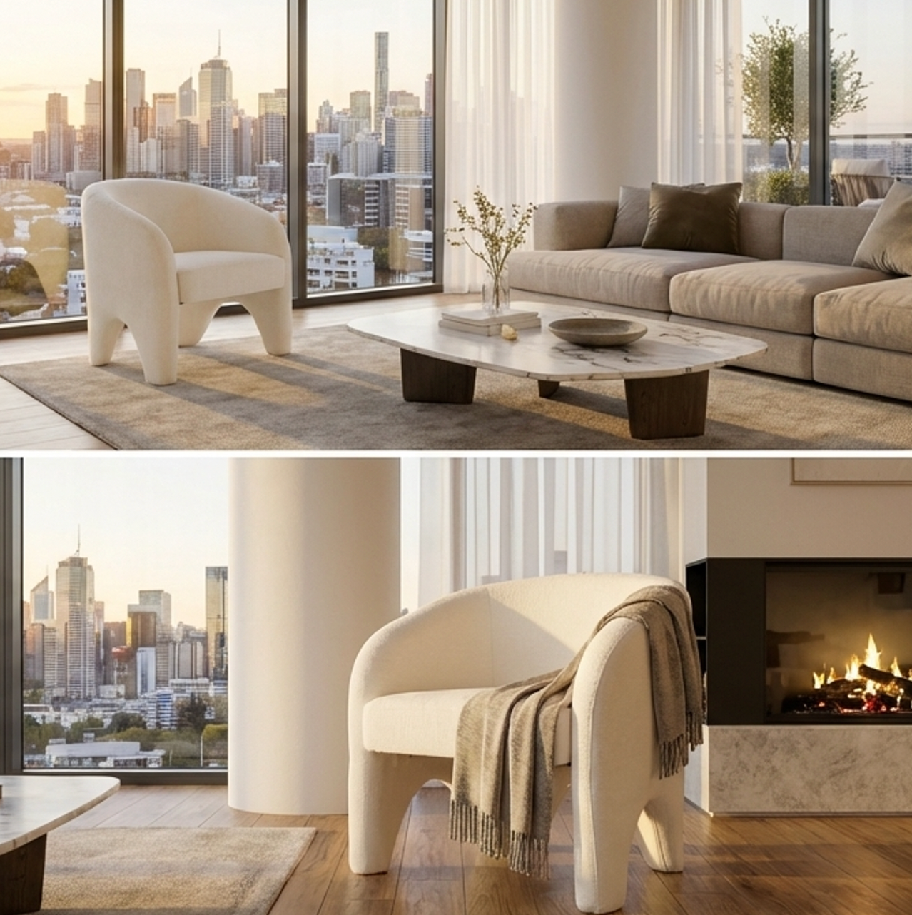 Interior Ave - Nova Sculptural Accent Chair – White Chenille