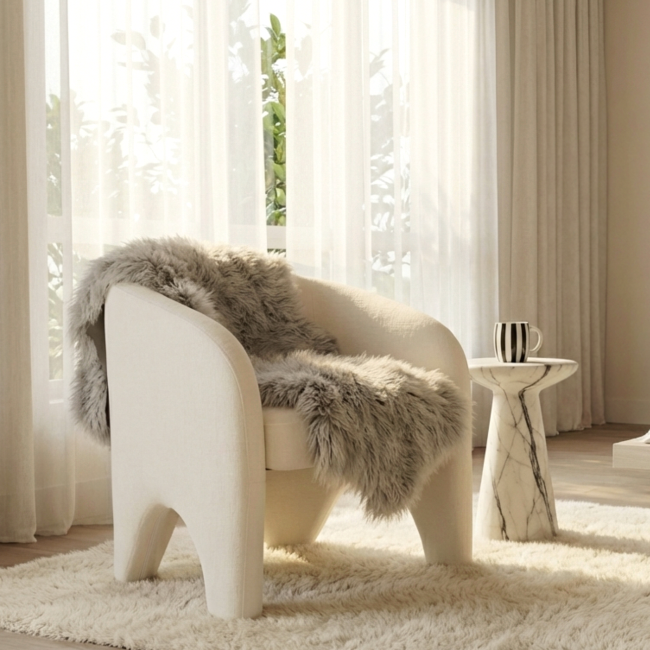 Interior Ave - Nova Sculptural Accent Chair – White Chenille