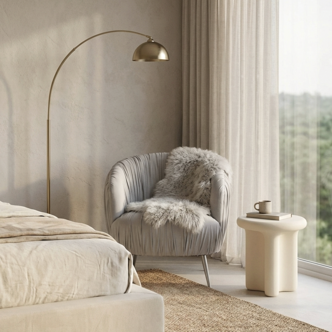Interior Ave - Vespa Pleated Velvet Accent Chair – Pearl Grey-Furniture > Bar Stools &amp; Chairs > Arm Chairs &amp; Recliners-PEROZ Accessories