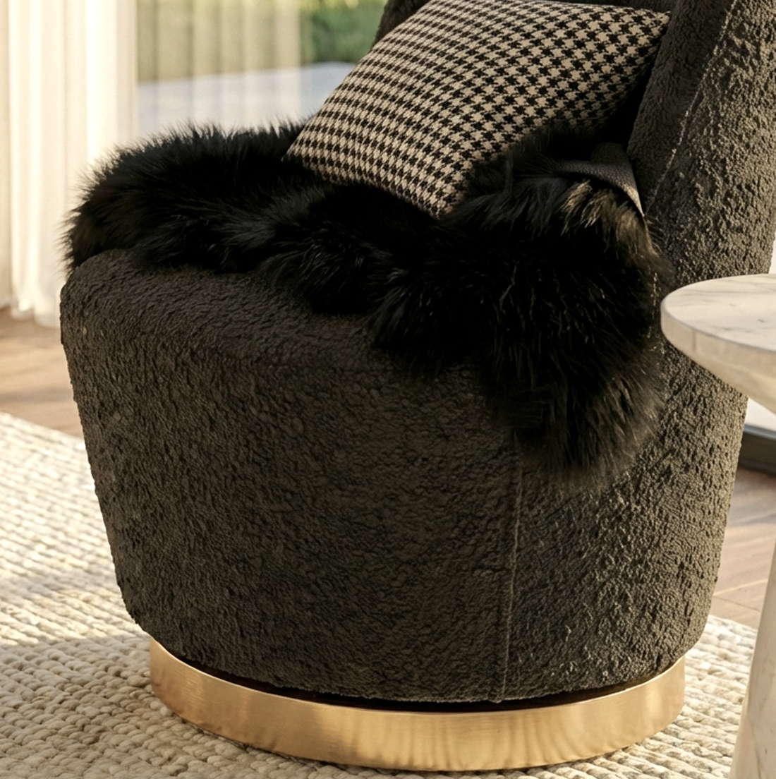 Interior Ave - Chateau Swivel Accent Chair - Charcoal Boucle-Furniture > Bar Stools &amp; Chairs > Arm Chairs &amp; Recliners-PEROZ Accessories
