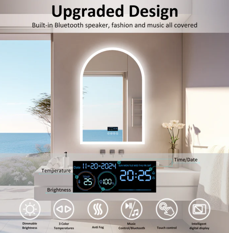 Interior Ave - 90 x 60cm Arched Frameless LED Bathroom Mirror – Bluetooth-Home &amp; Garden > Decor > Mirrors-PEROZ Accessories
