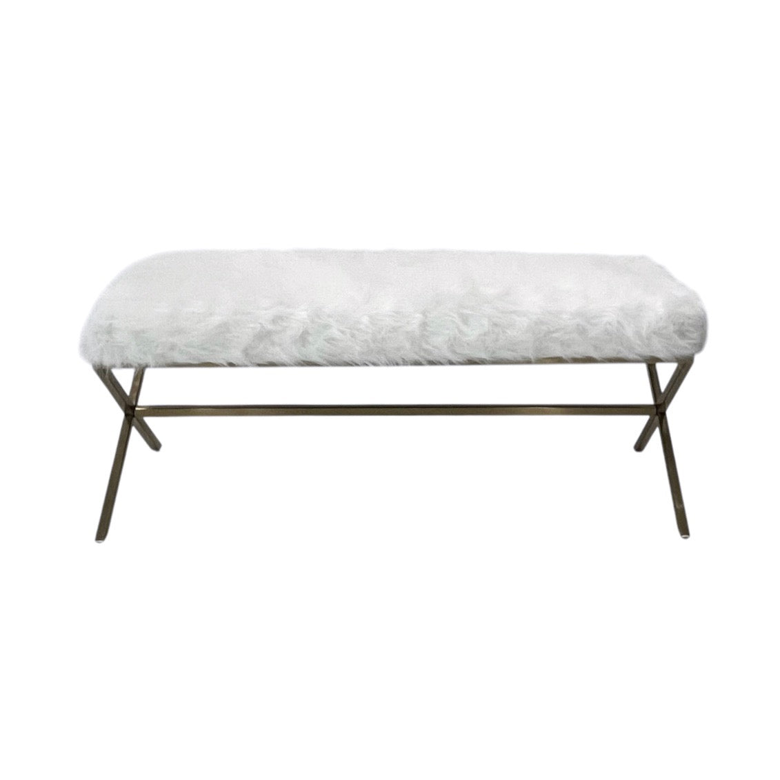 Interior Ave - Oxley Fur Bench - White &amp; Gold