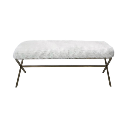 Interior Ave - Oxley Fur Bench - White &amp; Gold