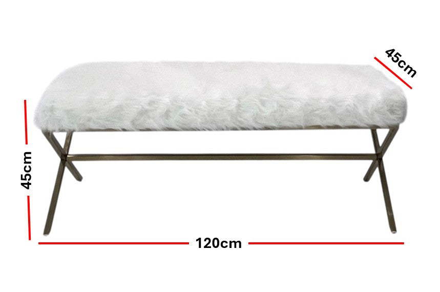 Interior Ave - Oxley Fur Bench - White &amp; Gold