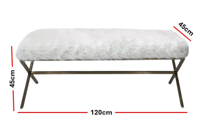 Interior Ave - Oxley Fur Bench - White &amp; Gold