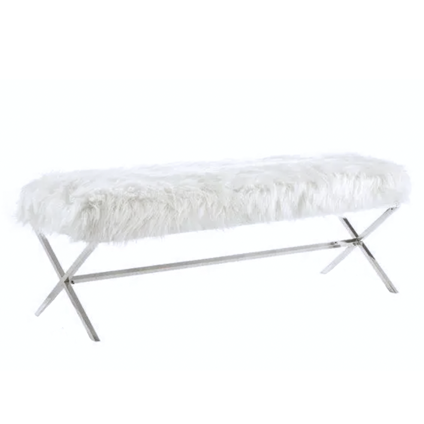 Interior Ave - Oxley Fur Bench - White &amp; Silver