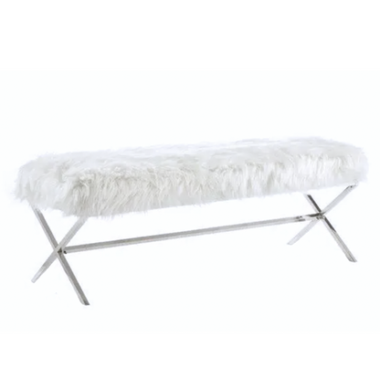 Interior Ave - Oxley Fur Bench - White &amp; Silver