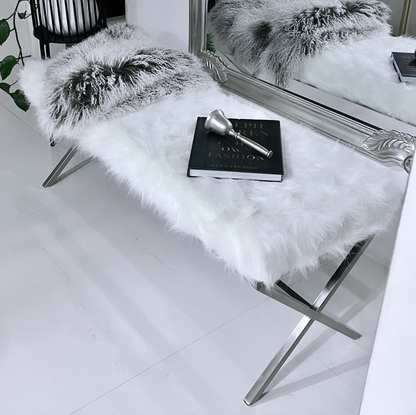 Interior Ave - Oxley Fur Bench - White &amp; Silver